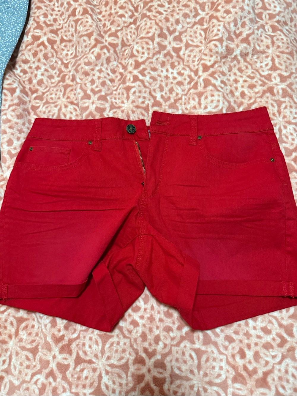Faded Glory Bright Red Roll-Cuff Jean Shorts